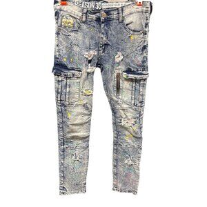 Reasons Men's Blue w/color splash Ripped Skinny Jeans Size 30x31 SKU 1830